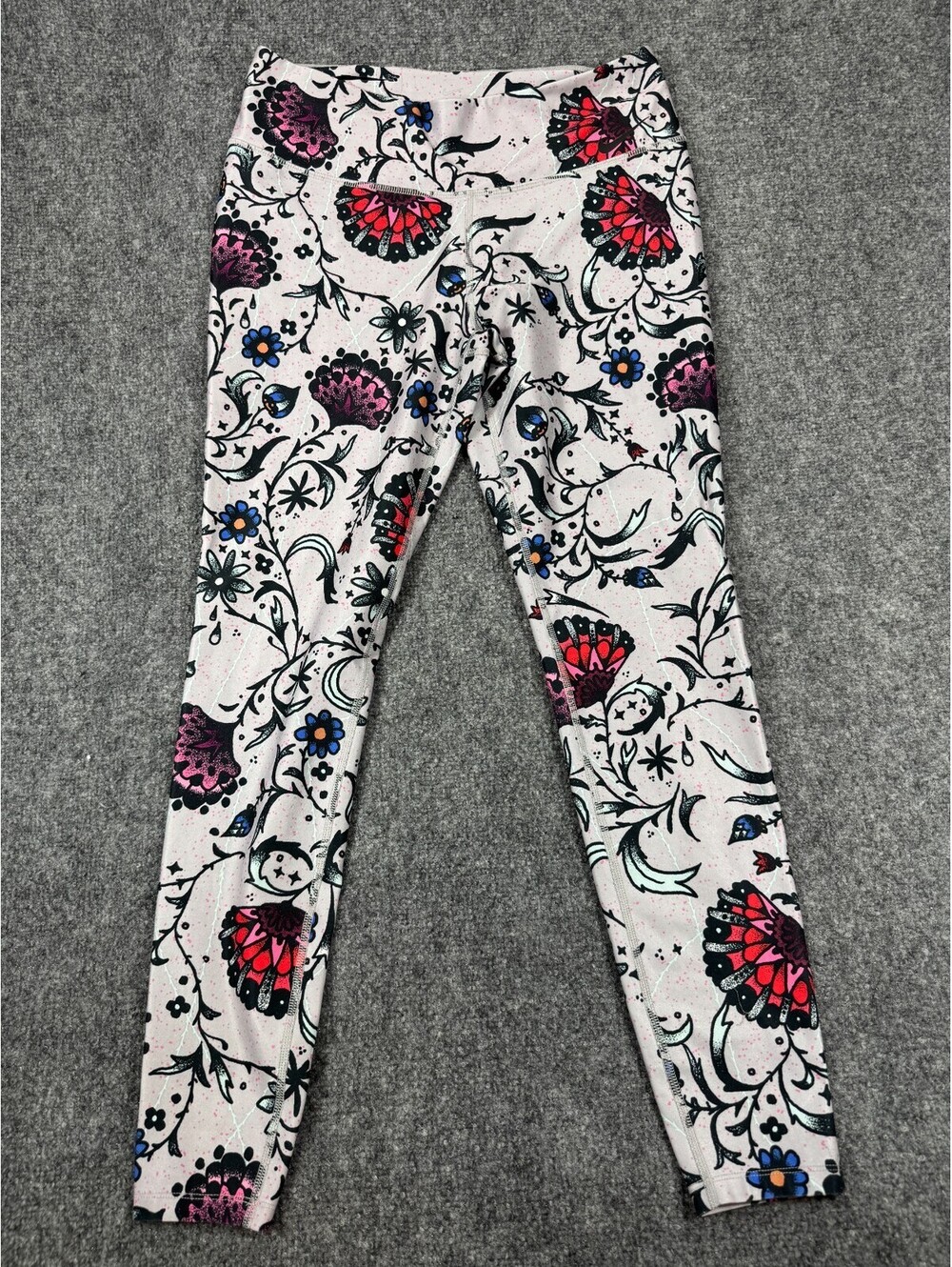 Nike Dri Fit Power Legend Tattoo Leggings Womens Large White Floral Skinny Leg